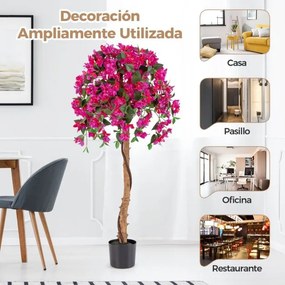 Árvore de azálea artificial 135 CM de seda falsa em vaso com 576 flores 288 folhas Haste de madeira Planta decorativa vermelha