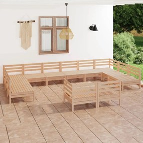 12 pcs conjunto lounge de jardim pinho maciço