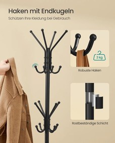 Cabide metálico 48 x 43 x 175 cm com ganchos para roupas e acessórios, preto