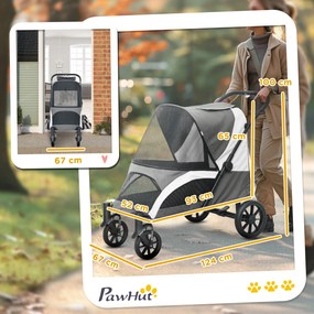 Carrinho Dobrável para Cães com Janelas de Malha Almofadado Lavável Correias de Segurança 124x67x100 cm Cinzento Escuro