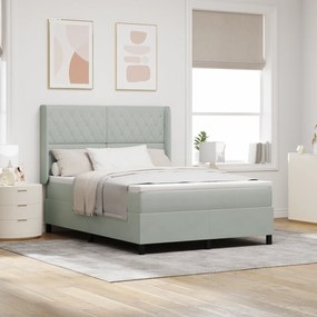 Cama Box Spring vidaXL com Colchão Cinza Claro 140x200 cm Veludo
