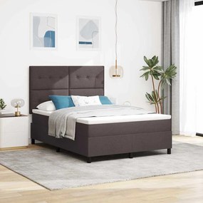 vidaXL Cama Box com colchão Marrom Escuro 140 x 200 cm tecido