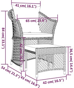 2 pcs conjunto lounge de jardim c/ almofadões vime PE castanho