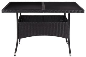 Mesa de jantar para exterior vime PE e vidro preto