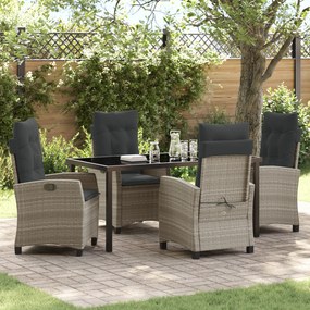 vidaXL Conjunto de Jantar de Jardim com 5 Peças e Almofadas - Rattan Poliéster Cinzento Claro