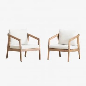 Pack De 2 Cadeirões De Jardim Em Madeira De Acácia Kaela Marrom Acácia Claro & Tecido Gardénia Branco - Sklum