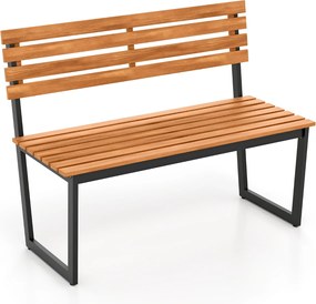 Banco jardim 110 x 55 x 85 cm de dois lugares Madeira de acácia Estrutura metálica resistente Jardim Preto e natural