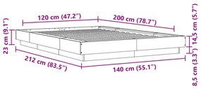 Estrutura de cama 120x200cm derivados madeira carvalho castanho