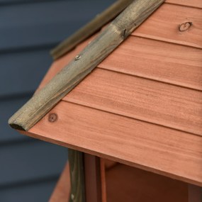 Casa para Pássaros de Pé de Madeira Maciça Ø52x130cm com Teto Comedouro para Aves Silvestres para Exterior Jardim Natural