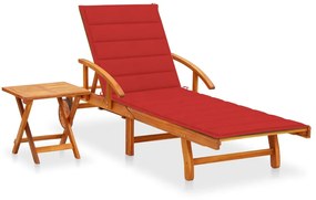vidaXL Espreguiçadeira de jardim com mesa e almofadão acácia maciça
