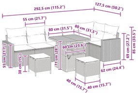 Conjunto de Sofá de Jardim vidaXL 9 Peças com Almofadas Preto Rattan S