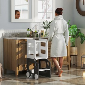 Torre de Aprendizagem 4 em 1 para Crianças em Forma de Carro Convertível em Mesa e Cadeira 58x46x92 cm Branco e Cinza