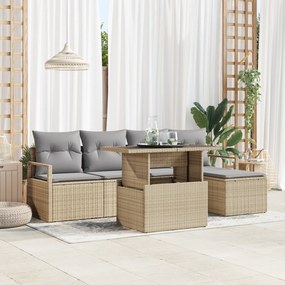 Conjunto de Sofás de Jardim vidaXL com Almofadas Bege Rattan Poliéster