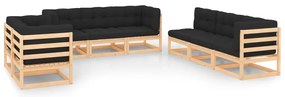 8 pcs conjunto lounge de jardim c/ almofadões pinho maciço