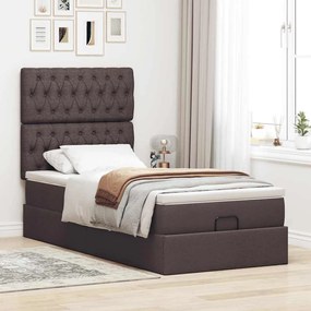 Cama otomana com colchão &amp; LEDs 90x200cm tecido castanho escuro