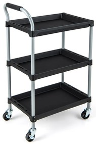 Carrinho de ferramentas de 3 camadas com prateleiras em PP, pega almofadada e rodas giratórias para garagem, oficina 64 x 40 x 102 cm Preto
