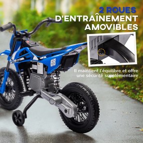 Moto elétrica para crianças, moto de motocross para crianças dos 3 aos 6 anos, 2 motores, 12 V, velocidade máxima de 5 km/h, 107 x 56 x 70 cm, azul