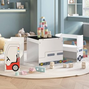 vidaXL 3 pcs conj. mesa e cadeiras infantil design carro policia MDF