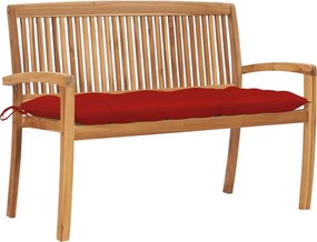 vidaXL Banco de jardim empilhável c/ almofadão 128,5 cm teca maciça
