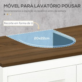 Móvel para Lavatório Pousar Armário para Casa de Banho de Madeira com 2 Portas e Prateleira Ajustável Estilo Moderno 60x30x60cm Branco Envelhecido e M