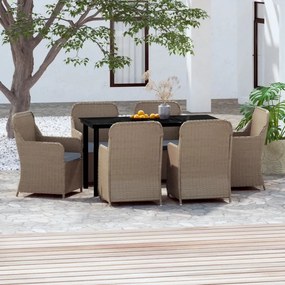 vidaXL 7 pcs conjunto de jantar para jardim com almofadões castanho
