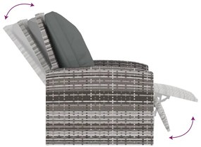 Cadeira de jardim reclinável com almofadões vime PE cinzento