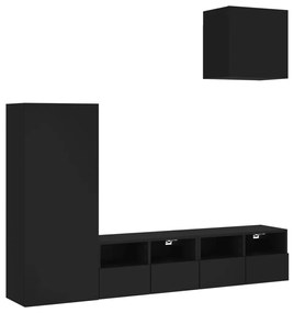 4 pcs móveis de parede p/ TV derivados de madeira preto