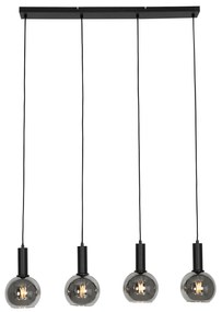 Candeeiro suspenso Art Déco preto com vidro fumê 4 luzes - Josje Art Deco