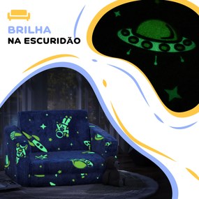 Poltrona para Crianças Dobrável e Reclinável Sofá para Crianças Estofado em Tecido Luminoso com Desenho Espacial Azul