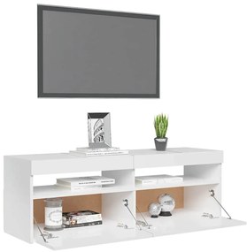 Móvel de TV com luzes LED 120x35x40 cm branco brilhante