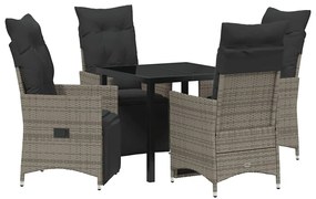 Conjunto de Jantar de Jardim 5 Peças com Almofadas Cinza em Rattan Sin