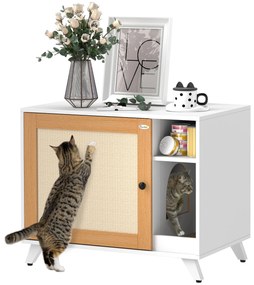 Móvel Caixa de Areia para Gatos Caixa de Areia para Gatos com Porta Tapete para Arranhar e Compartimento 77x50x63 cm Branco