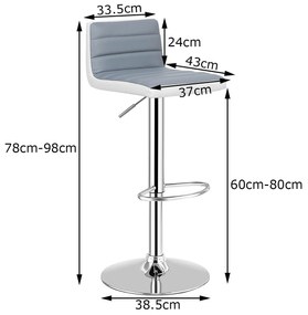 Conjunto de 2 bancos de bar ajustável em altura giratório em couro PU 37 x 43 x 98 cm Cinzento