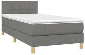 Cama box spring c/ colchão e LED 80x200 cm tecido cinza-escuro