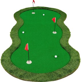 Tapete profissional para golfe 300 x 150 cm  com 3 buracos e bolas de golfe para casa, verde
