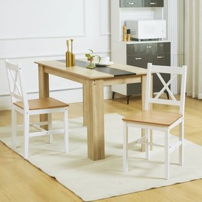 Conjunto de 2 cadeiras de jantar em madeira maciça (MESA NÃO INCLUÍDA) cadeiras de cozinha de estilo rústico, com encosto cruzado em branco e carvalho