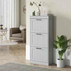 Sapateira, com 3 portas basculantes 54 x 24 x 117,5 cm, capacidade para 15 pares, prateleiras ajustáveis, cinzento