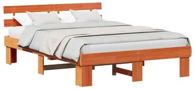 Estrado de Cama com Cabeceira Castanho 160x200 cm Madeira Sólida de Pi