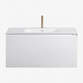 Conjunto De Móvel De Casa De Banho Suspenso Em Madeira Com Lavatório Integrado Macrae Branco & Sem Espelho & Dourado Escovado - Sklum