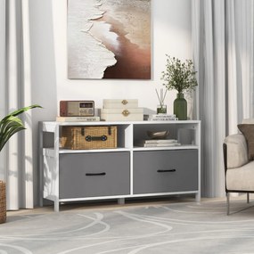 Armario com 2 gavetas Armário para TV até 45" com 2 Estantes abertas e Recipientes para Panos para Quarto Sala de Estar Quarto Branco