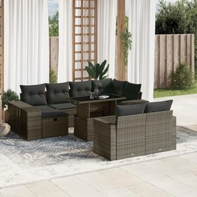 11 pcs conjunto sofás de jardim c/ almofadões vime PE cinzento