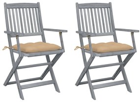 vidaXL Cadeiras exterior dobráveis c/ almofadões 2 pcs acácia maciça