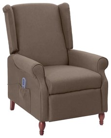vidaXL Poltrona de massagens reclinável tecido cinzento-acastanhado