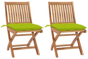 vidaXL Cadeiras jardim c/ almofadões verde brilhante 2 pcs teca maciça