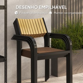Conjunto de 4 Cadeiras de Jardim Empilháveis Cadeiras de Jantar com Tecido Transpirável Apoios de Braço 58x65x85 cm Castanho