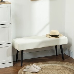 Banco de Pé de Cama em Bombazina com Assento Acolchoado, Design Capitoné e Pernas de Aço para Quarto Branco Creme