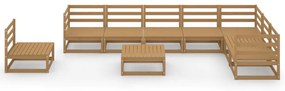 9 pcs conjunto lounge de jardim pinho sólido castanho mel