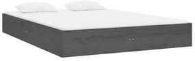Estrutura de cama casal 135x190 cm madeira maciça cinzento