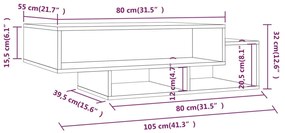 Mesa centro 105x55x32 cm derivados de madeira carvalho castanho