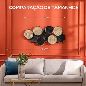 HOMCOM Decoração de Parede de Metal 3D Desenho de Círculos 100x48cm Ar